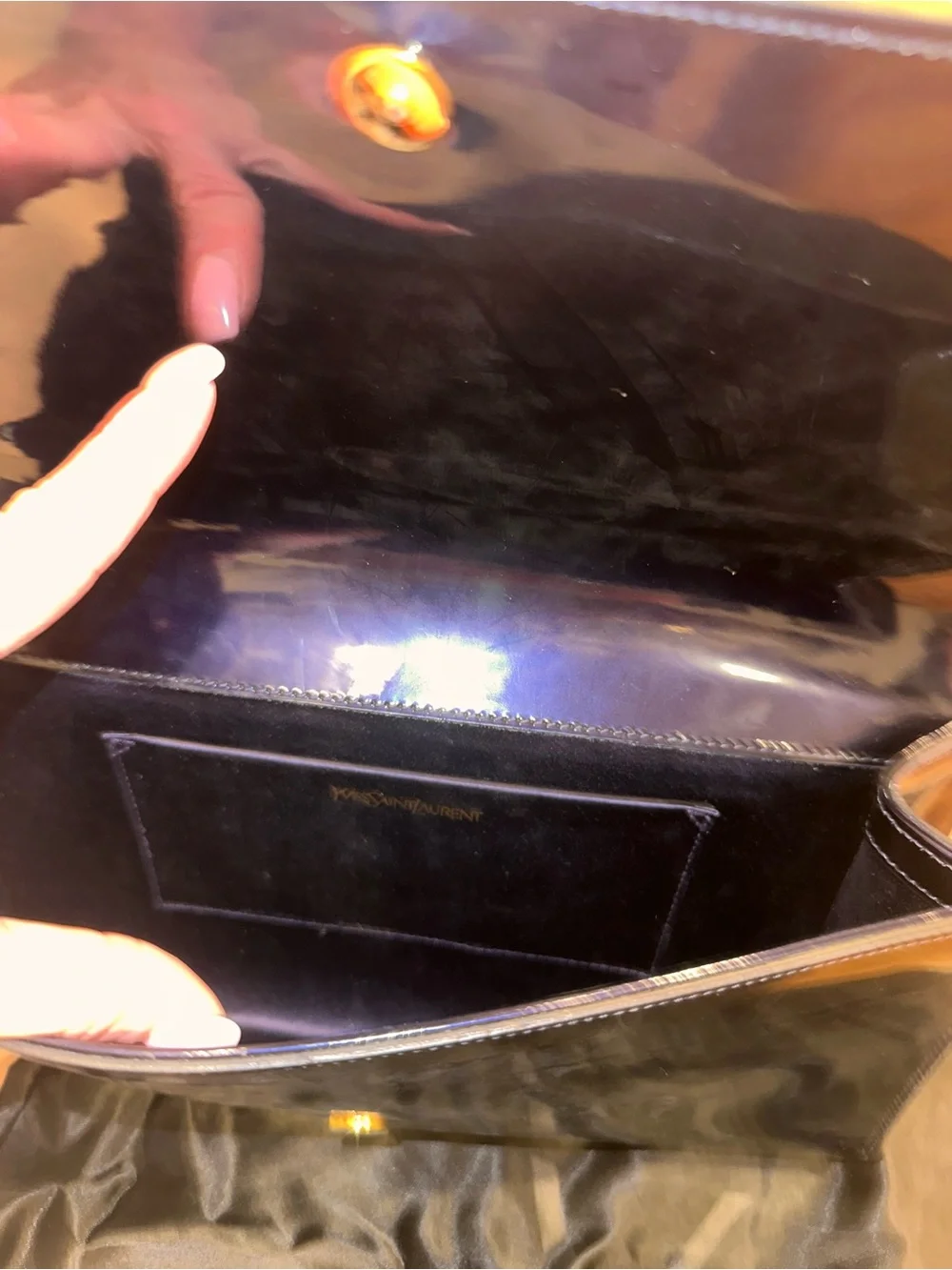 Yves Saint Laurent Shiny Navy Patent Leather YSL Clutch - Picture 5 of 5